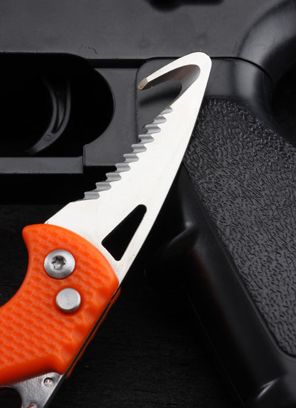 Couteau pliant portable pour porte-clés avec crochet dentelé