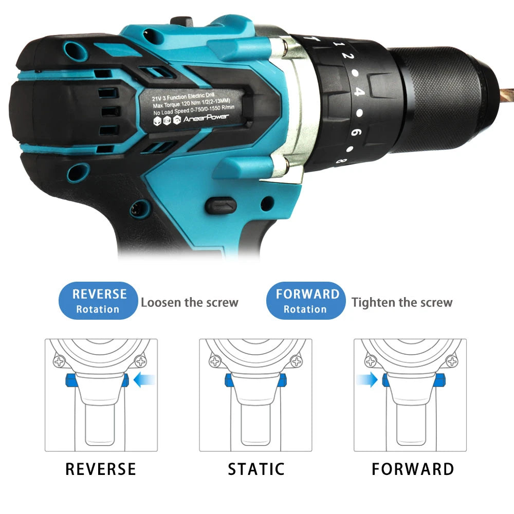 Cordless impact drill and screwdriver with two batteries