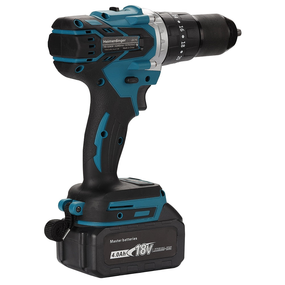 Cordless impact drill and screwdriver with two batteries