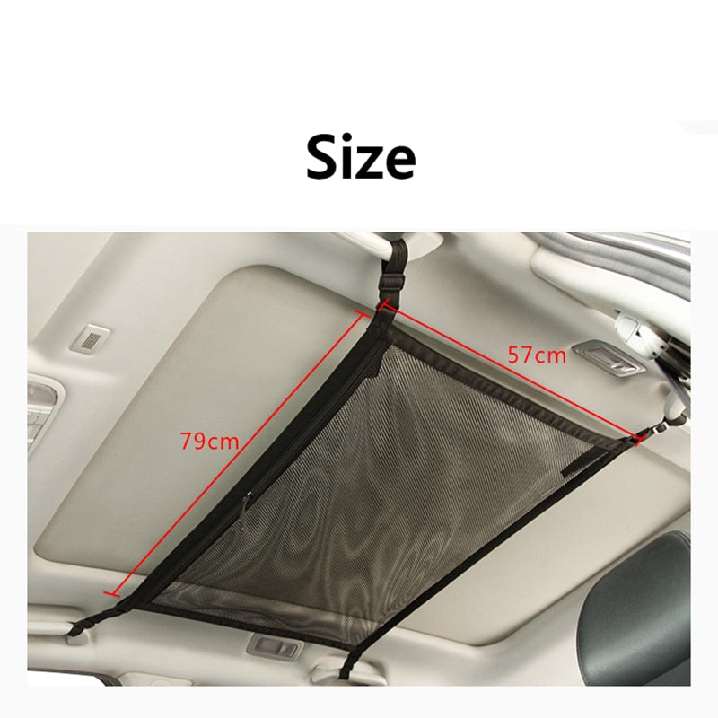Filet de rangement de plafond de voiture, sangle Velcro de plafond de voiture  Filet de chargement double couche réglable pour le stockage