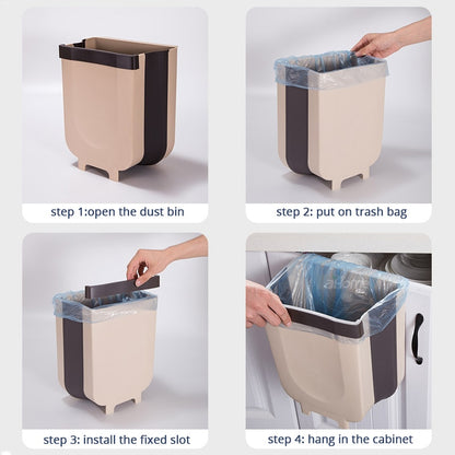 Title: 9L Folding Trash Can, Hanging Kitchen Organizer, by Desoutil