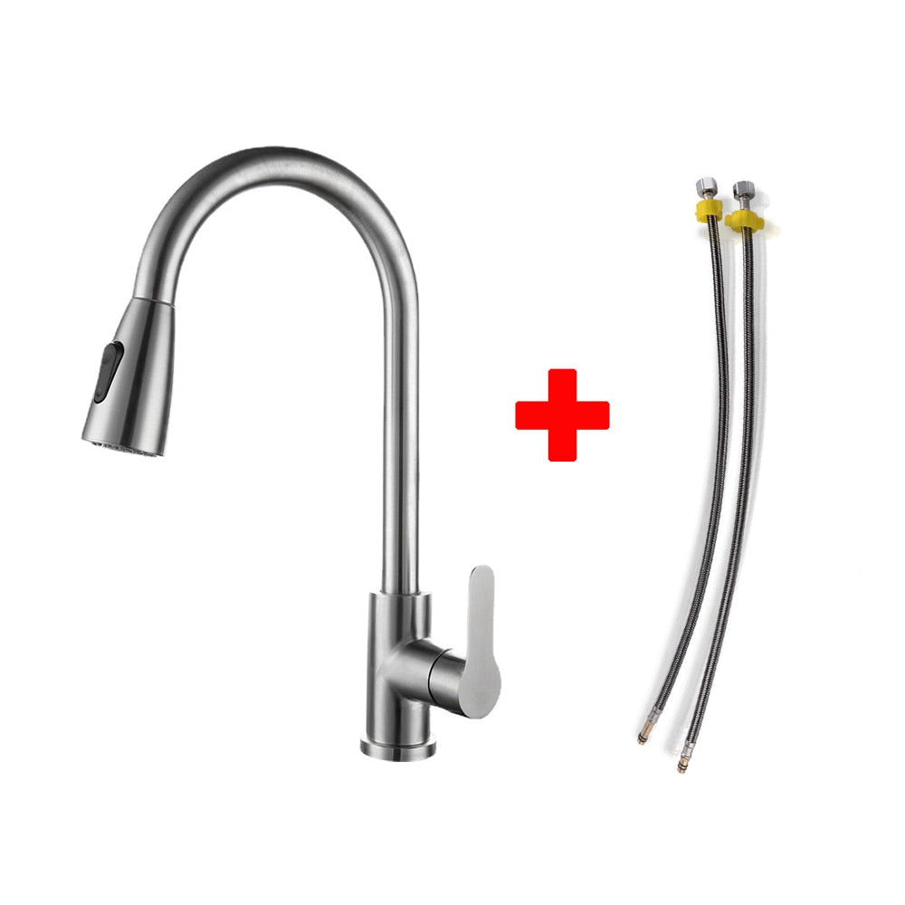 Cold and Hot Telescopic Pull Out Kitchen Faucet 