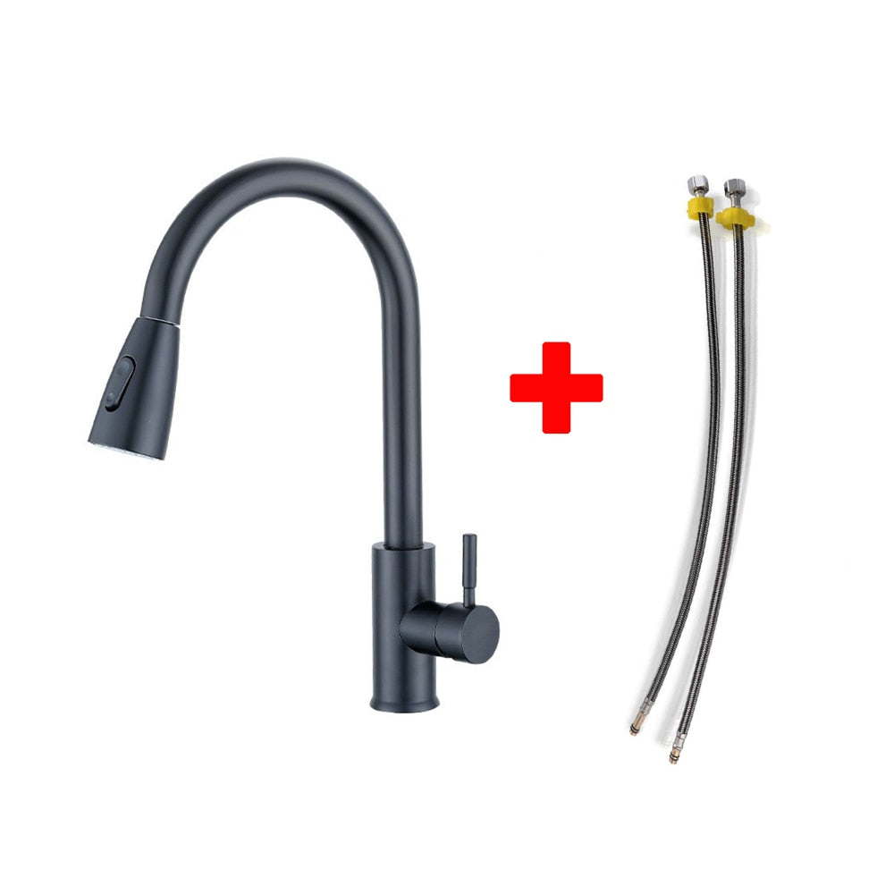 Cold and Hot Telescopic Pull Out Kitchen Faucet 