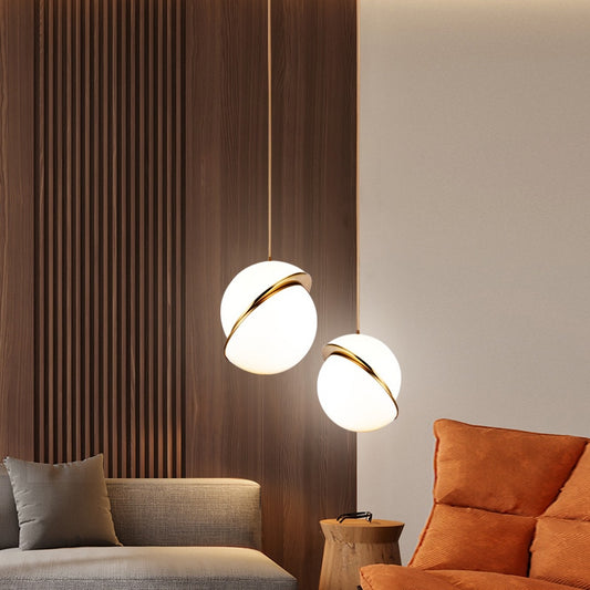 Golden LED hanging ceiling light with modern Nordic design